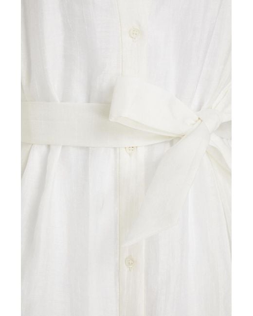 Sandro White Emiliana Broderie Anglaise-trimmed Linen-blend Mini Dress