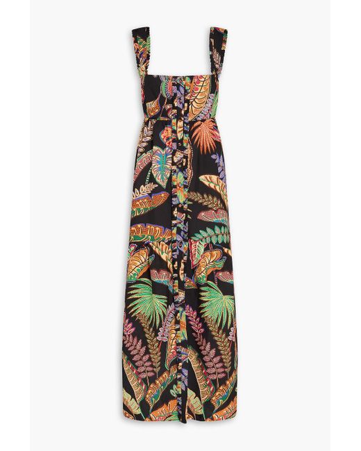 Farm Rio White Midikleid aus einer TM-baumwollmischung mit floralem print und rüschen
