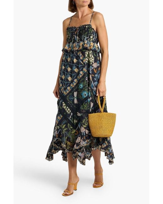 FARM Rio Lace-Trimmed Printed Cotton Midi Dress in White | Lyst