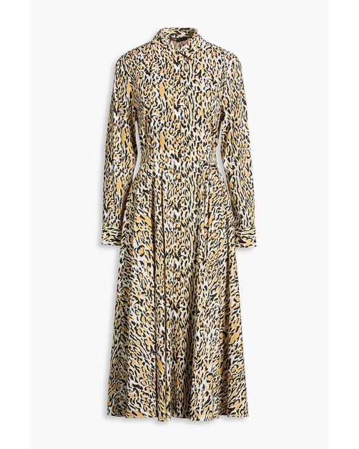 Maje Natural Pleated Leopard-Print Poplin Midi Shirt Dress