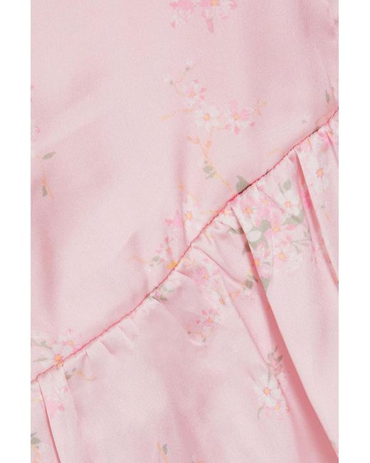 LoveShackFancy Pink Arendelle Cutout Bow-detailed Floral-print Satin Top