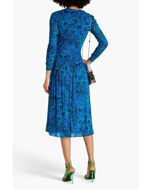 Diane von Furstenberg Blue Midi-wickelkleid aus tüll mit print