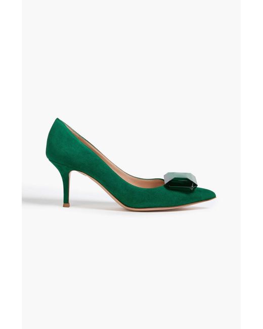 Gianvito Rossi Green Jaipur 70 Crystal-Embellished Suede Pumps