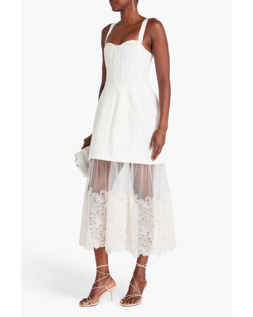Jonathan Simkhai White Layered Cloqué And Tulle Midi Dress