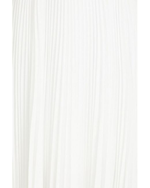 ML Monique Lhuillier White Guipure Lace-paneled Pleated Crepe Midi Dress