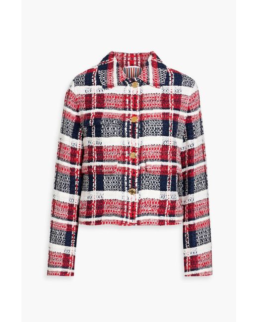 Thom Browne Red Metallic Checked Tweed Jacket