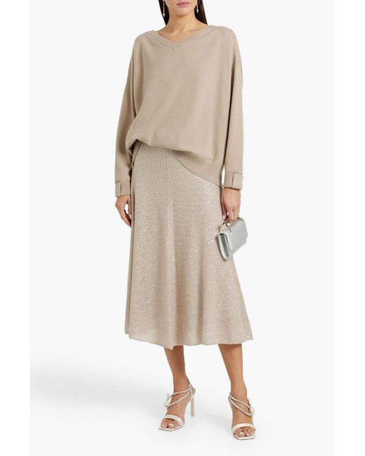 Brunello Cucinelli Natural Bead-Embellished Cashmere Sweater