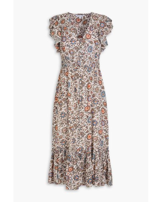 Veronica Beard White Dolci floral-print seersucker midi dress