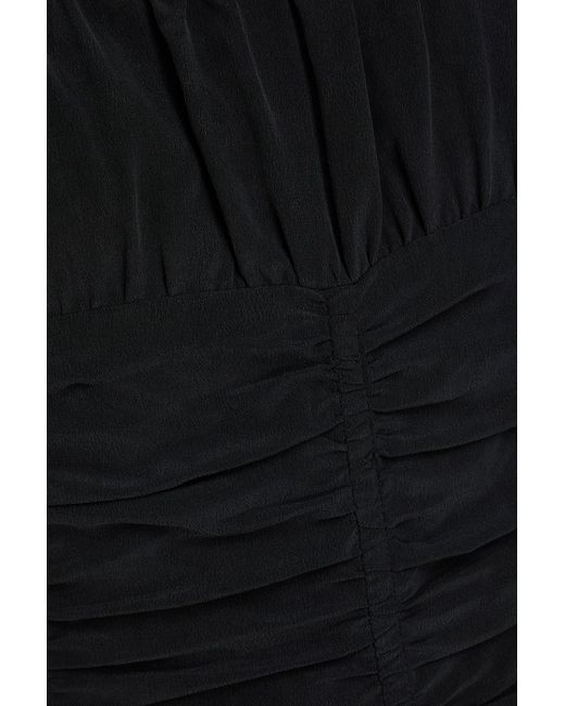 Staud Black Nic Ruched Washed Silk Crepe De Chine Maxi Dress