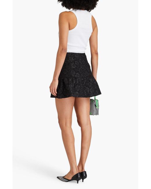 Ganni Black Ruffled Cloqué Mini Skirt