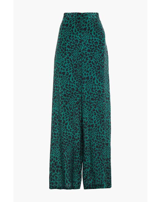 Zimmermann Green Leopard-print Silk Crepe De Chine Wide-leg Pants