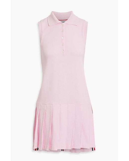 ワンピース THOM BROWNE PIQUET SLEEVELESS MINIDRESS Thom Browne Pleated Cotton-Piqué Mini Dress in Pink | Lyst