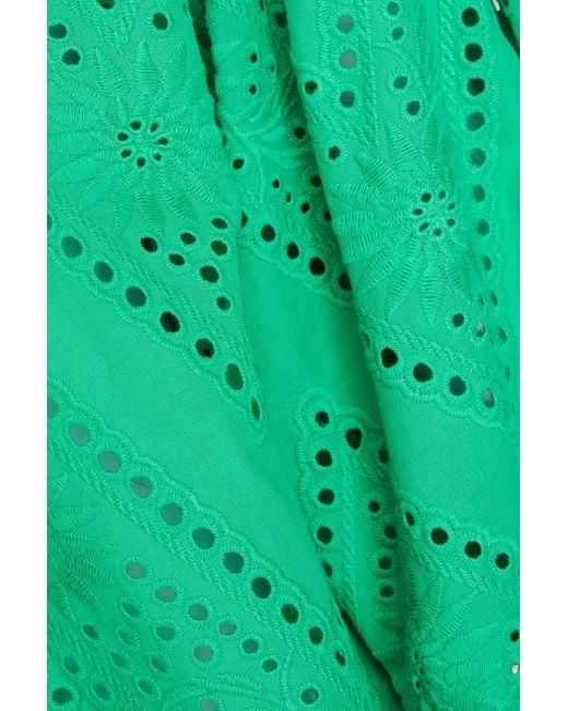 Maje Green Ruffled Broderie Anglaise Cotton Shirt