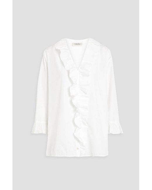Max Mara White Ruffled Cotton-poplin Shirt