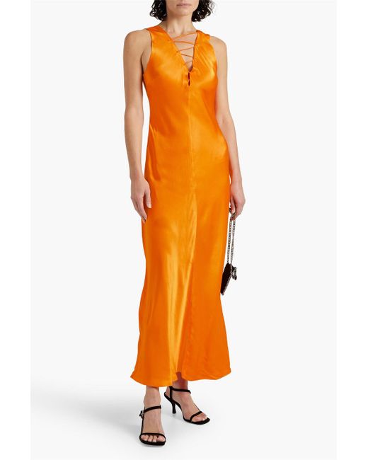 FRAME Orange Lace-up Satin-jacquard Maxi Dress