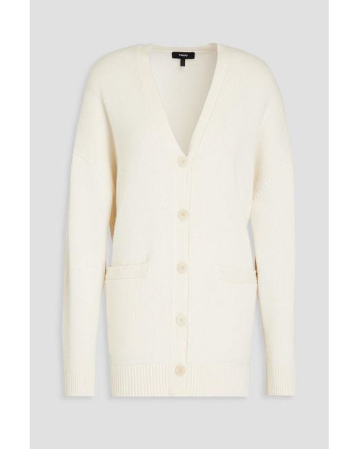 Theory Natural Suede-trimmed Wool And Cashmere-blend Cardigan