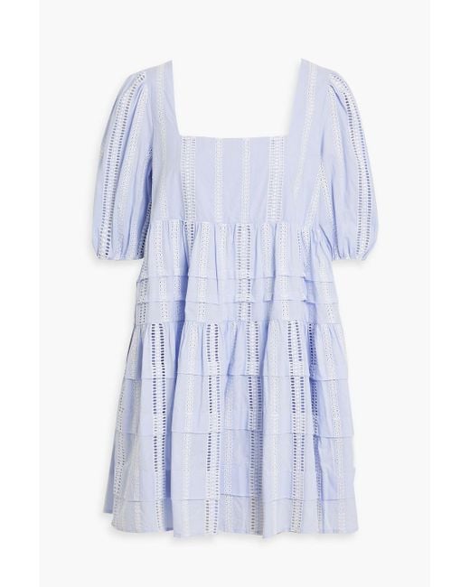 Maje Blue Pintucked Broderie Anglaise Cotton Mini Dress