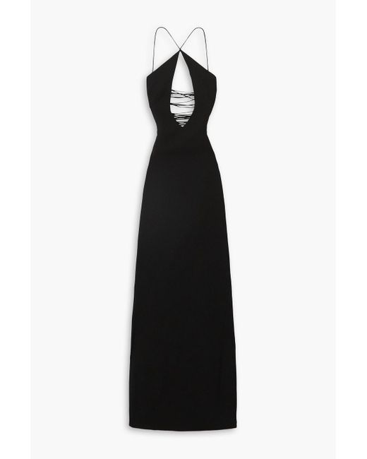 Monot Black Lace-up Cutout Crepe Maxi Dress