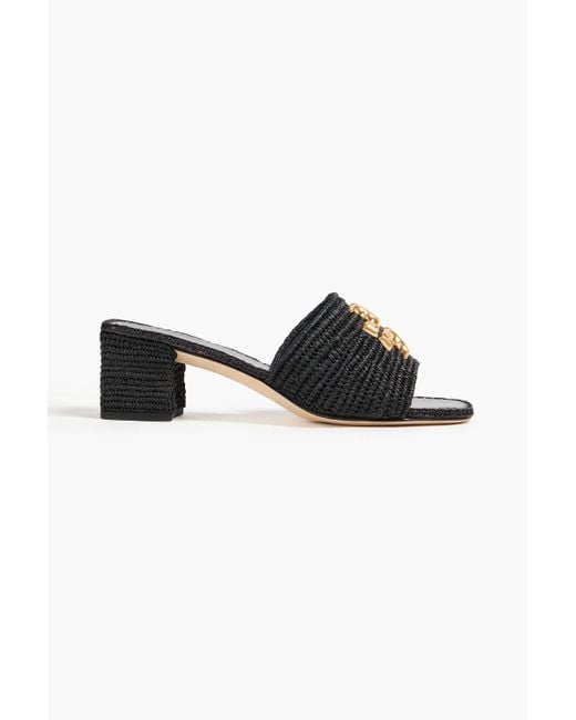 Tory Burch Black Eleanor Embellished Raffia Mules
