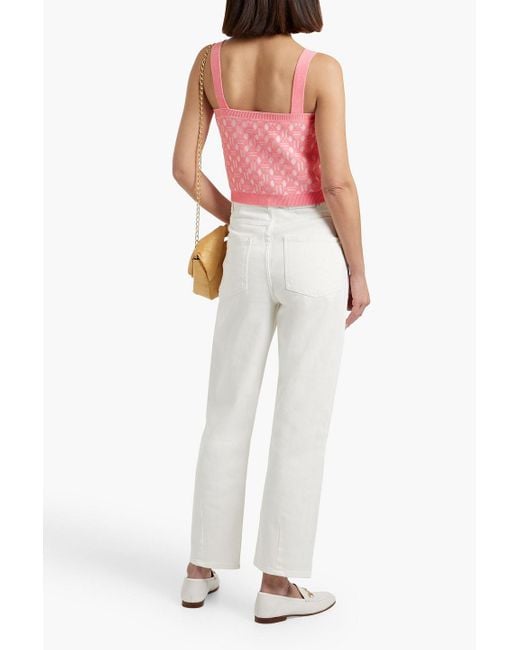 Maje Pink Cropped Jacquard-Knit Top