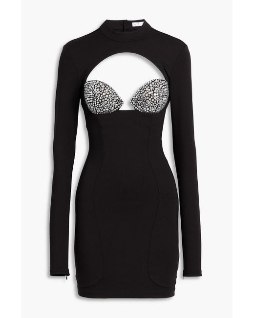 Area Black Cutout Crystal-Embellished Ponte Mini Dress