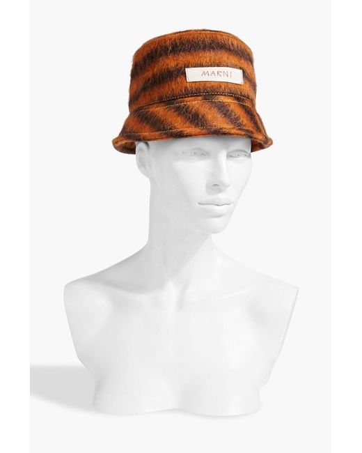 Marni Brown Logo-appliquéd Striped Knitted Bucket Hat