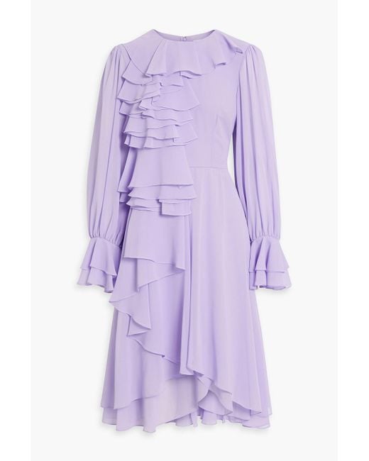 Mikael Aghal Purple Ruffled Chiffon Midi Dress