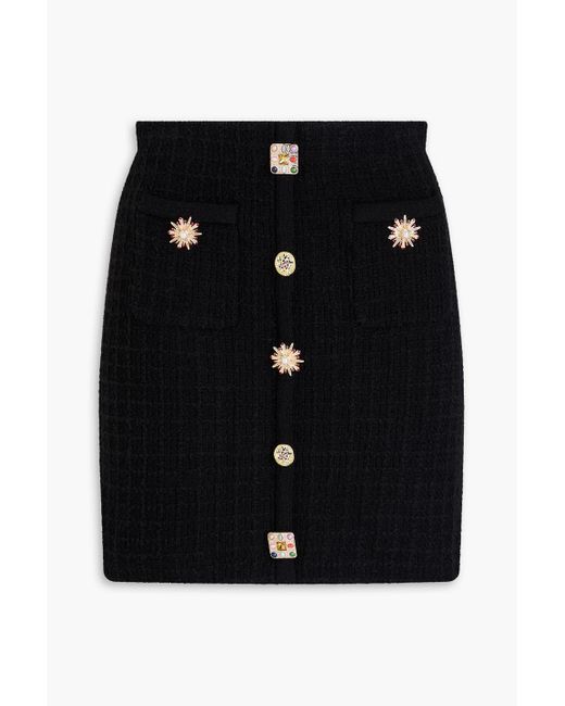 Self-Portrait Black Minirock aus tweed mit verzierung