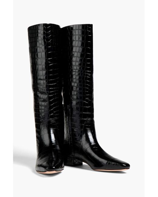 Veronica Beard Black Cecile Croc-effect Leather Knee Boots