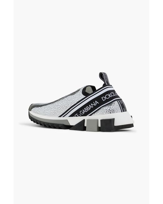 Dolce & Gabbana Metallic Sorrento Crystal-Embellished Textured-Knit Sneakers