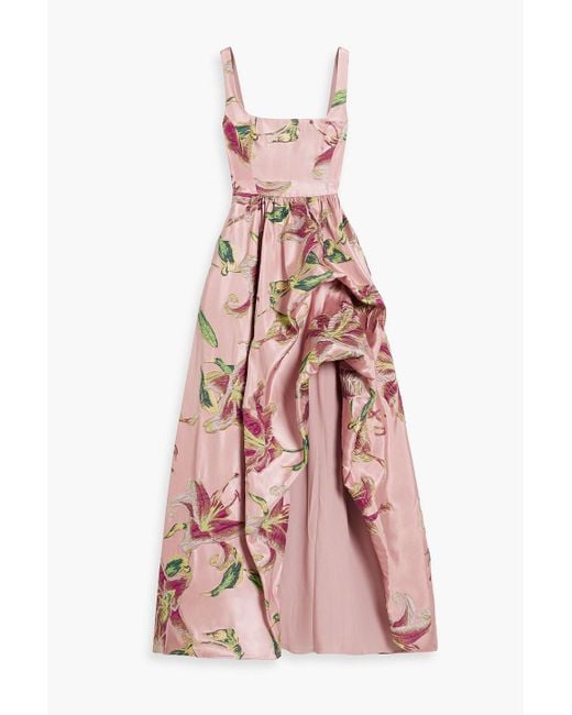 Marchesa Pink Gathered Brocade Gown