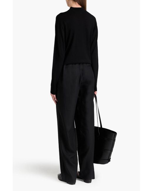 Vince Black Lyocell And Linen-blend Wide-leg Pants