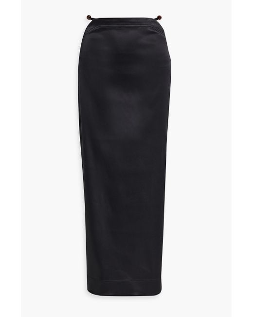 Ganni Black Bead-embellished Satin Maxi Skirt
