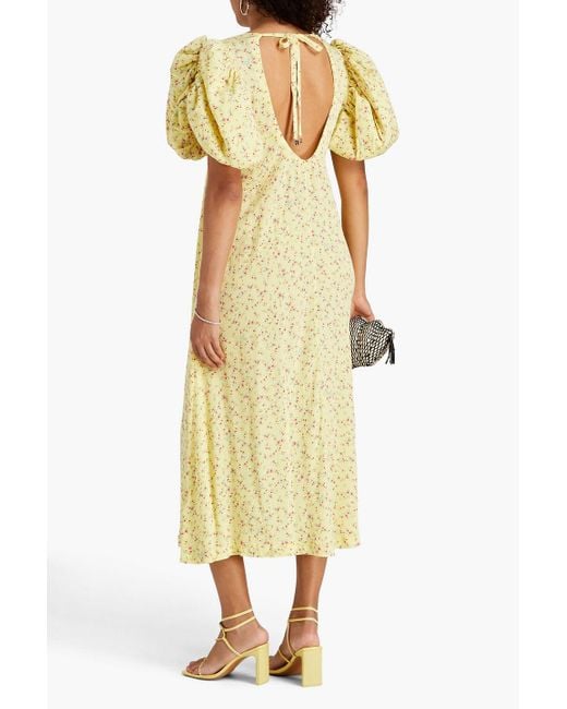 ROTATE BIRGER CHRISTENSEN Yellow Floral-print Jacquard Midi Dress