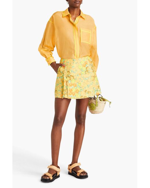 Tory Burch Yellow Two-tone Cotton And Silk-blend Voile Shirt