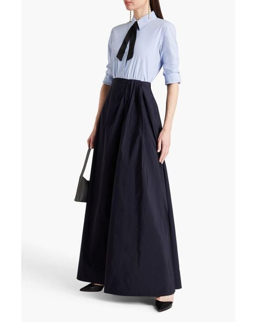 Valentino Garavani Blue Draped Cotton-blend Taffeta Maxi Skirt