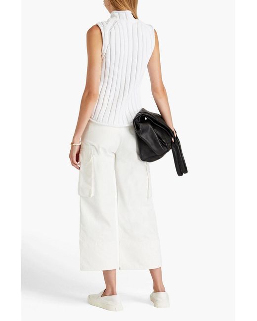 Theory White Ribbed-knit Cotton-blend Sweater