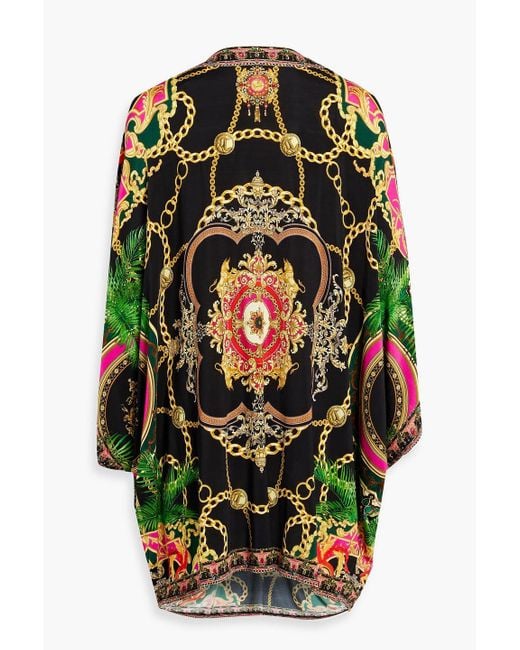 Camilla Black Crystal-Embellished Printed Stretch-Jersey Mini Dress