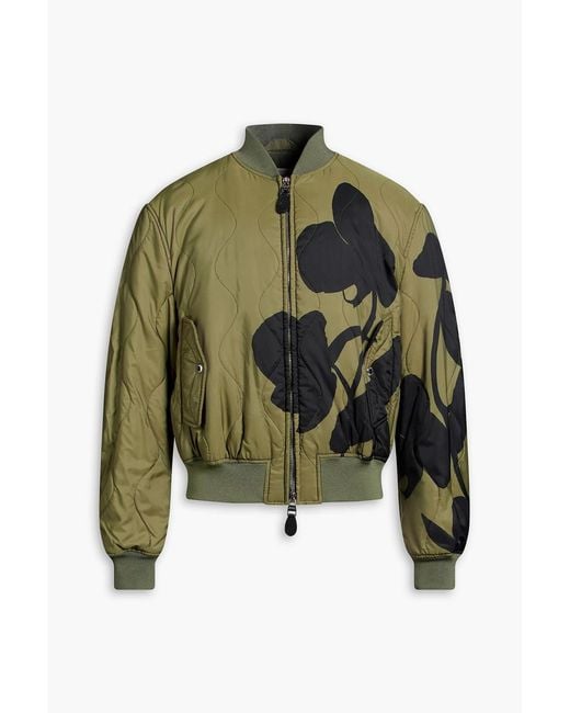 McQueen Green Printed Quilted Shell Bomber Jacket for men