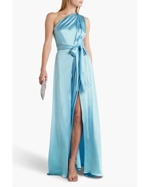 Monique Lhuillier Blue One-shoulder Silk-satin Gown