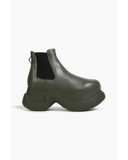 Marni Green Leather Platform Chelsea Boots