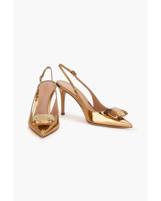 Gianvito Rossi Metallic Jaipur Crystal-embellished Mirrored-leather Slingback Pumps