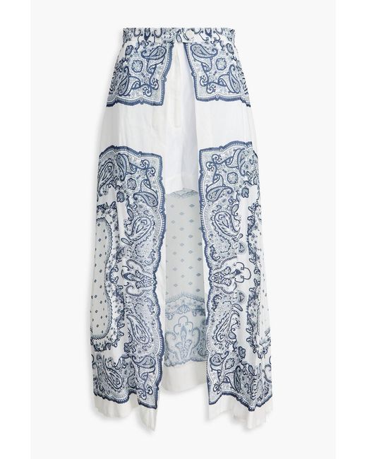 Sandro Blue Layered Paisley-print Woven Midi Skirt