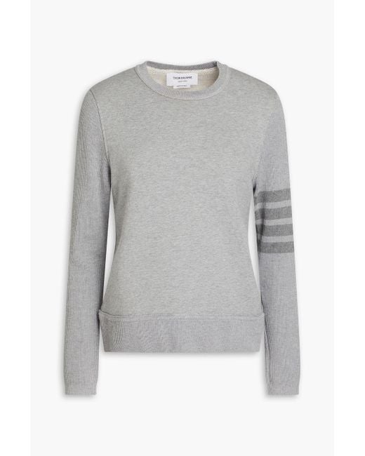 Thom Browne Gray Striped Knit-paneled French Cotton-terry Sweatshirt