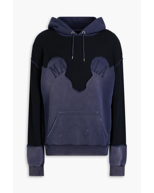 Maison Margiela Blue Distressed French Cotton-terry And Waffle-knit Hoodie for men