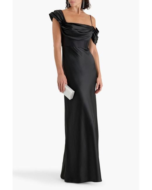 Rachel Gilbert Black Sawyer Draped Satin Gown