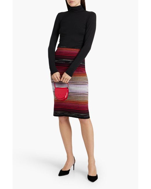 Missoni Red Striped Ribbed Cotton-blend Pencil Skirt