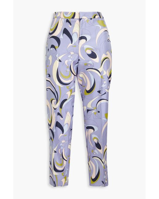 Emilio Pucci Blue Printed Silk-twill Straight-leg Pants