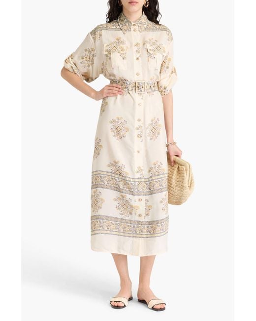 Zimmermann Natural Printed Crepe De Chine Midi Shirt Dress