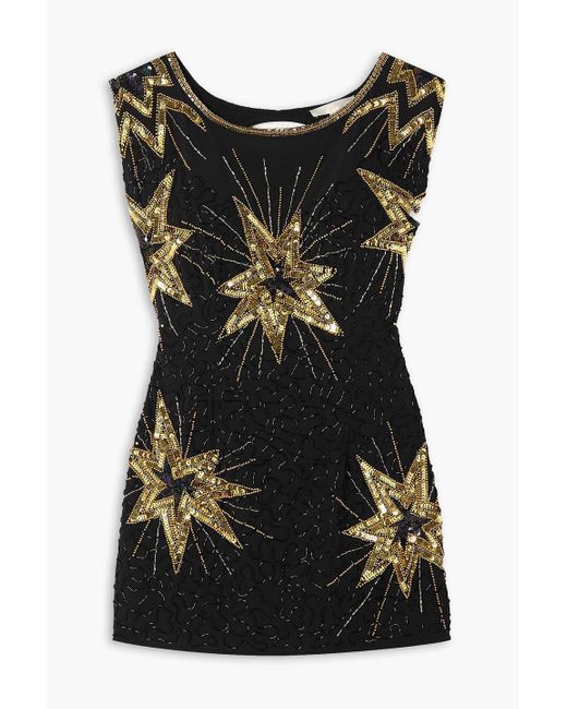 LoveShackFancy Black Colville Cutout Embellished Chiffon Mini Dress